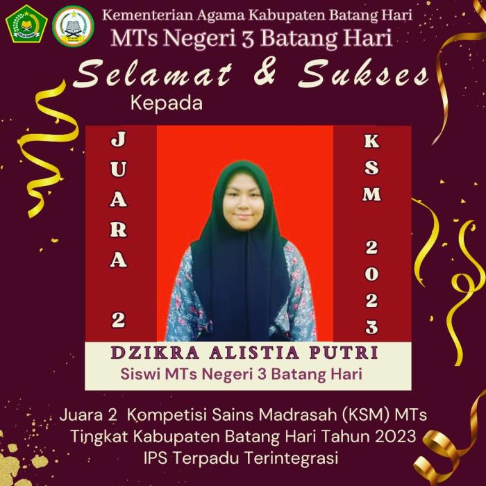 SISWA MTs NEGERI 3 BATANG HARI RAIH JUARA II KSM TINGKAT KABUPATEN BATANG HARI