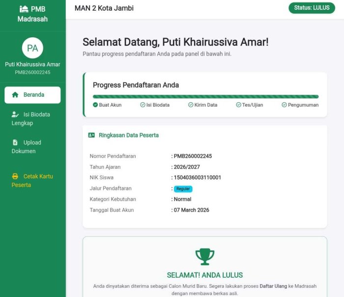 Langkah Awal Gemilang, Siva MTsN 3 Batang Hari Lolos ke MAN 2 Kota Jambi Langkah Awal Gemilang, Siva MTsN 3 Batang Hari Lolos ke MAN 2 Kota Jambi