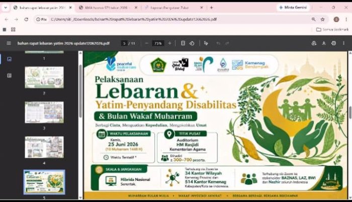 Kepala MTsN 3 Batang Hari Ikuti Rapat Virtual Persiapan Lebaran Yatim dan Disabilitas 2026